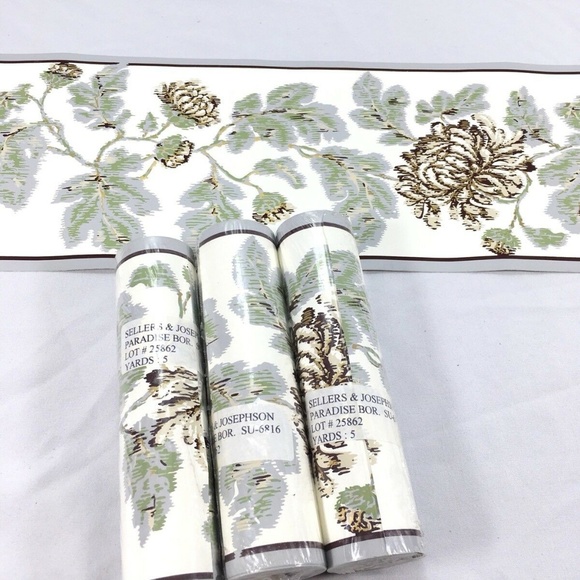 Wallpaper Border Beige Gold Green Flower 3 Rolls - Picture 3 of 6